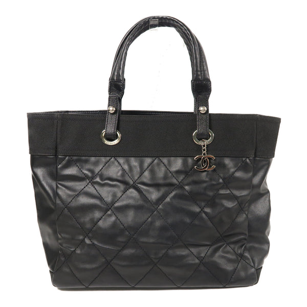 CHANEL Quilted CC SHW Blarritz Tote MM Tote Bag Coated Canvas Black