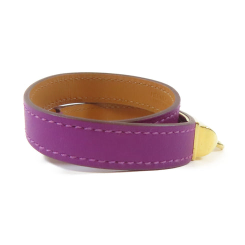 HERMES Rivale Double Tour Bracelet Bangle Swift Leather Anemone Purple #14.5cm