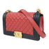 CHANEL Quilted CC Boy Chanel Chain Shoulder Bag Lambskin Leather Red/Black