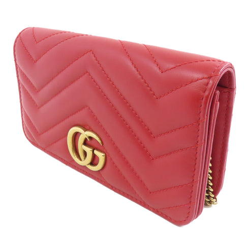 GUCCI GHW GG Marmont Chain Shoulder Bag 488426 Calfskin Leather Red