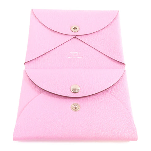 HERMES PHW Calvi Duo Card Case Veau Epsom Leather Mauve Sylvestre Pink