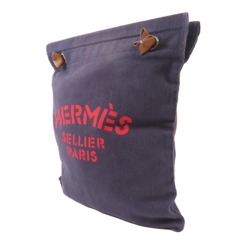 HERMES PHW Aline Shoulder Bag Cotton/Calfskin Leather Navy