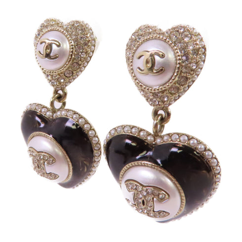 CHANEL CC GHW CC Heart Earrings B22/B Metal PVC Rhinestones White Black