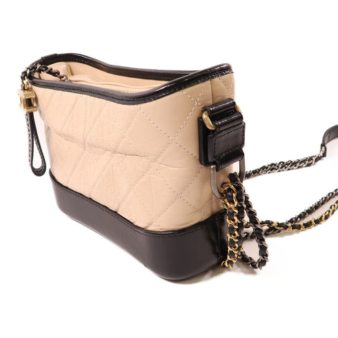 CHANEL CC Gabrielle Small Chain Shoulder Bag Calfskin Leather Black/Beige