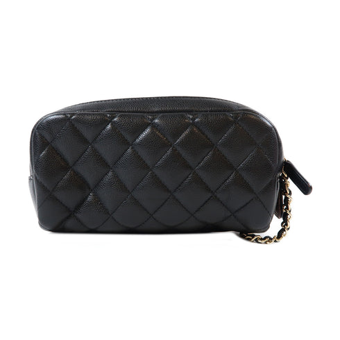 CHANEL Quilted CC GHW Cosmetic Pouch Caviar Leather Black