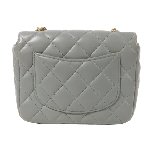 CHANEL Quilted CC GHW Mini Flap Chain Shoulder Bag Calfskin Leather Light Grey