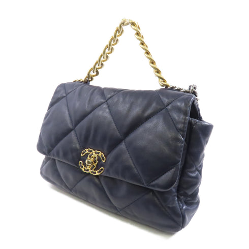 CHANEL Quilted CC GHW SHW Chanel 19 Bag 2 Way Shoulder Lambskin Leather Navy