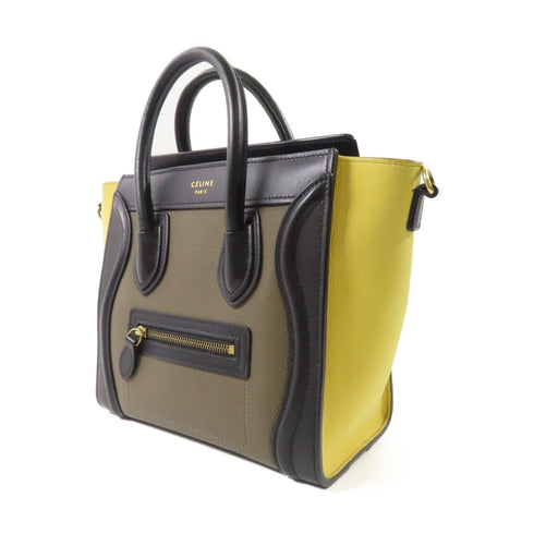CELINE GHW Nano Luggage 2 Way Shoulder Bag Calfskin Leather Brown/Yellow
