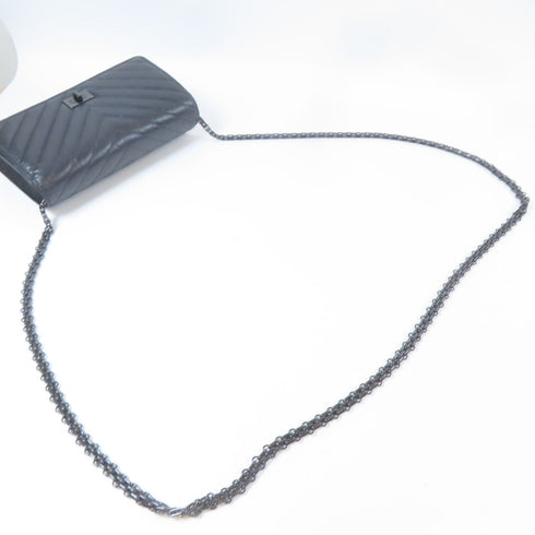 CHANEL Herringbone CC 2.55 WOC Wallet On Chain Shoulder Bag Calfskin Black