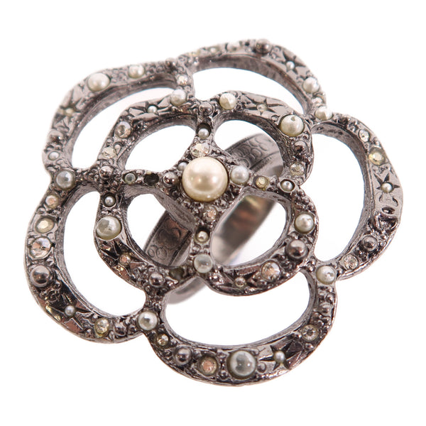 CHANEL CC Ring US#7.75 Metal Silver