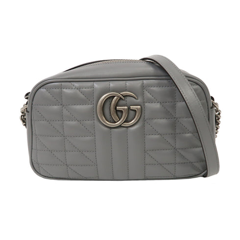 GUCCI GG SHW GG Marmont Shoulder Bag Crossbody 447632 Calfskin Leather Grey