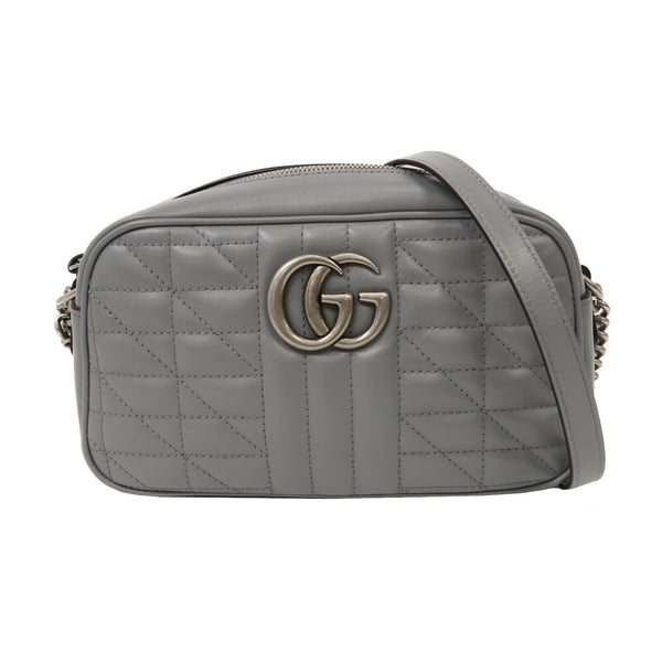 GUCCI GG SHW GG Marmont Shoulder Bag Crossbody 447632 Calfskin Leather Grey