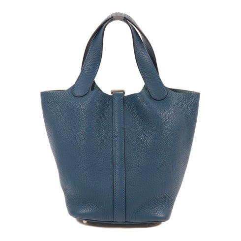 HERMES PHW Picotin PM Hand Bag/Bucket Tote Bag Clemence Leather Colvert