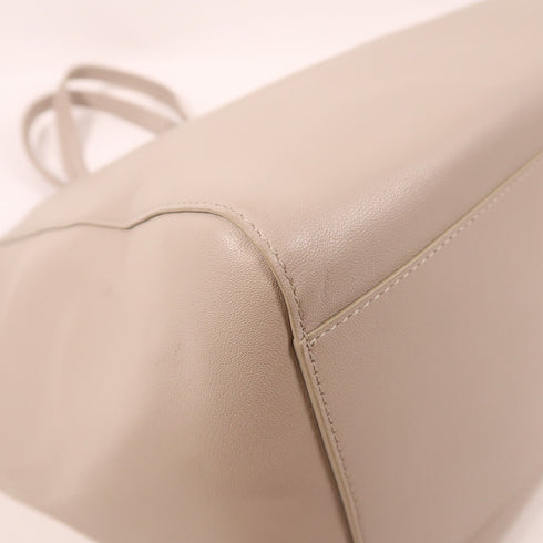 Furla GHW Shoulder Tote Bag Calfskin Leather Light Khaki