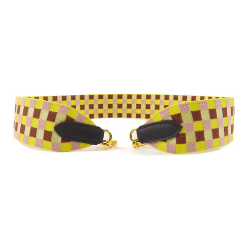 HERMES GHW Shoulder Strap Canvas Yellow Purple Brown