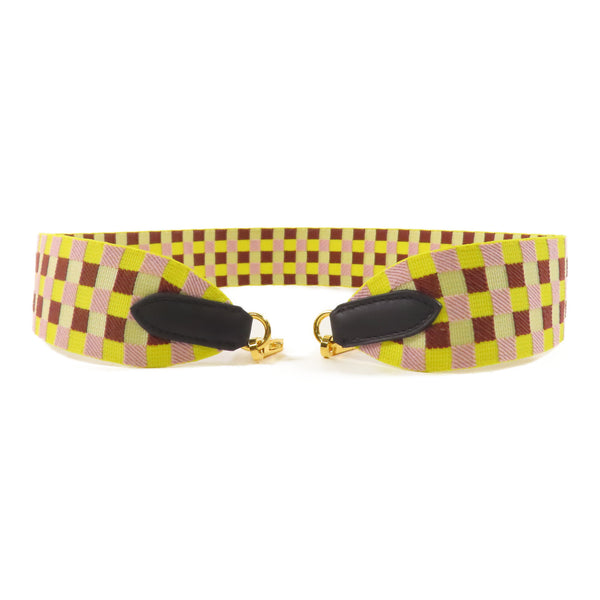 HERMES GHW Shoulder Strap Canvas Yellow Purple Brown