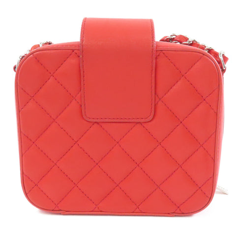 CHANEL Quilted CC SHW Chain Shoulder Bag Crossbody Calfskin Leather Red