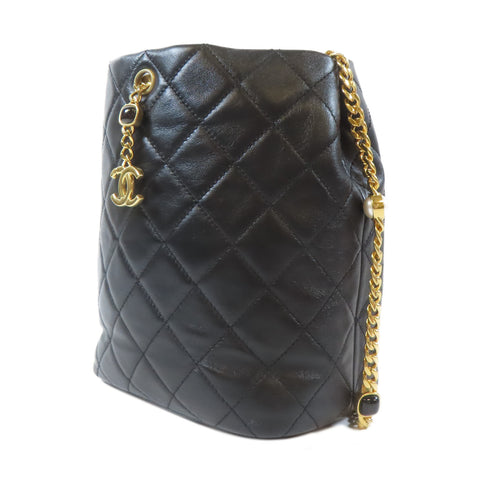 CHANEL Quilted CC GHW Bucket Bag Chain Shoulder AS3482 Lambskin Leather Black