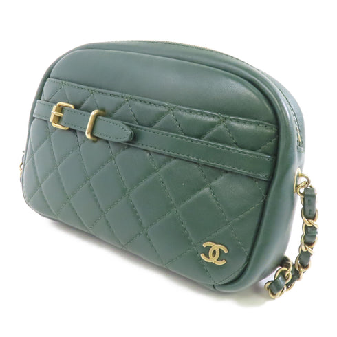 CHANEL Quilted CC GHW Chain Shoulder Bag Calfskin Leather Green