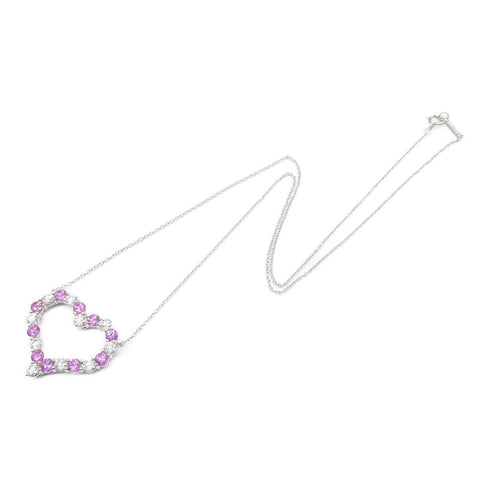 TIFFANY&CO Sentimental Heart Pink Sapphire Diamond Necklace PT950 Platinum