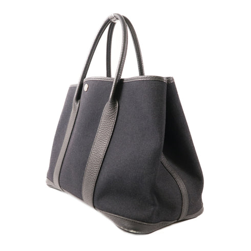 HERMES PHW Garden Party PM Handbag Canvas Black