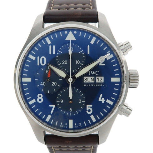 IWC Pilot Chronograph Automatic Watch IW377714 Stainless Steel Leather Blue