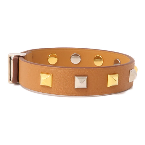 HERMES Mini Dog Bracelet Veau Swift Leather Brown Gold Silver