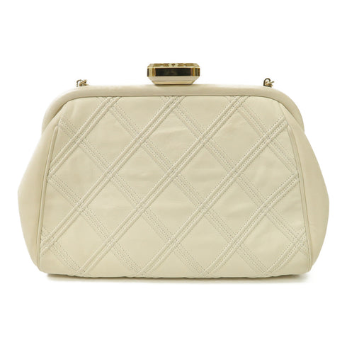 CHANEL Quilted CC GHW Clutch Bag Chain Shoulder Bag Lambskin Leather Beige