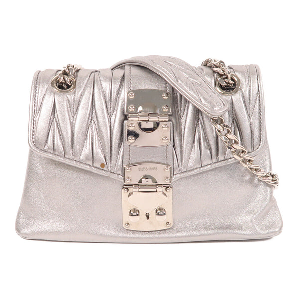Miu Miu SHW Chain Shoulder Bag Calfskin Leather Silver