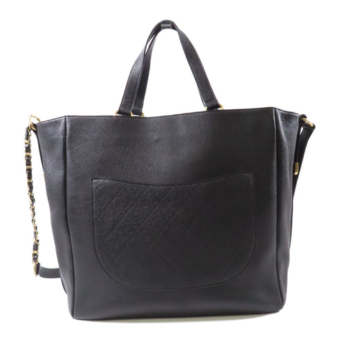 CHANEL CC GHW 2 Way Shoulder Bag Handbag Calfskin Leather Black