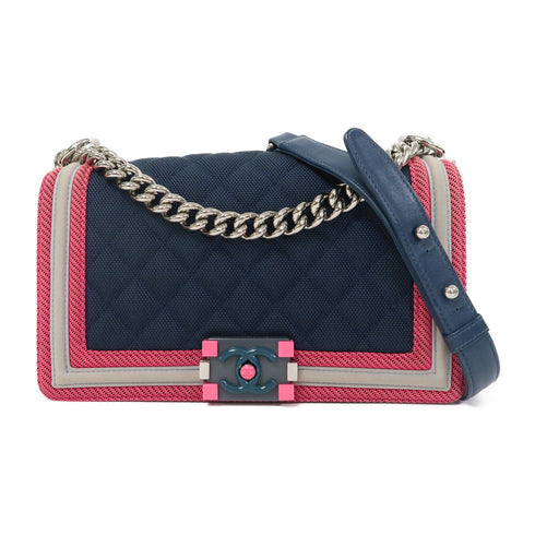 CHANEL CC SHW Boy 25 Shoulder Bag Canvas Blue/Pink