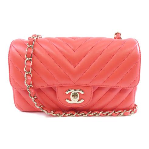 CHANEL CC GHW Classic 20 Chain Shoulder Bag Crossbody Lambskin Leather Orange