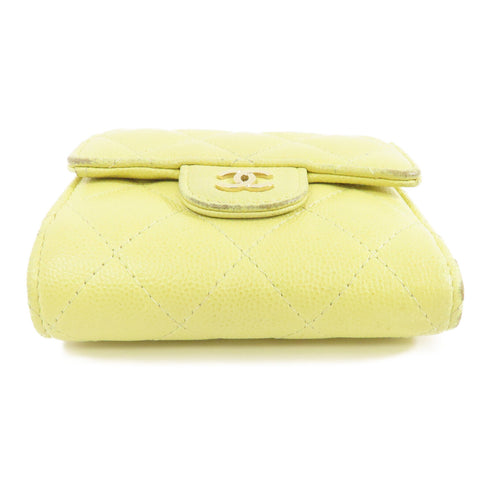 CHANEL Quilted CC GHW Wallet Calfskin Leather Yellow