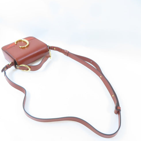 Chloe GHW Mini C Bag 2Way Shoulder Handbag 01207565 Calfskin Leather Suede Brown