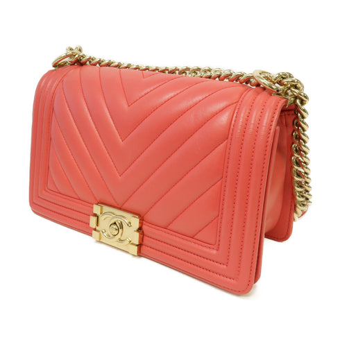 CHANEL Herringbone CC GHW Chevron Boy 25 Chain Shoulder Bag Calfskin Leather