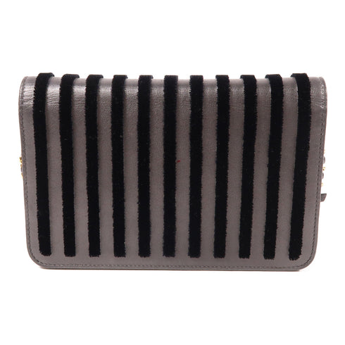 CHANEL GHW Wallet On Chain WOC Shoulder Bag Calfskin Leather Velvet Gray/Black