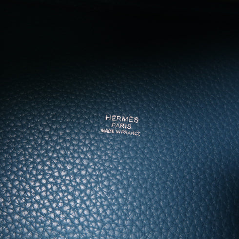 HERMES PHW Picotin PM Hand Bag/Bucket Tote Bag Clemence Blue