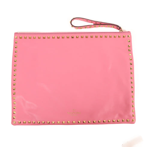Valentino GHW Clutch Calfskin Leather Pink