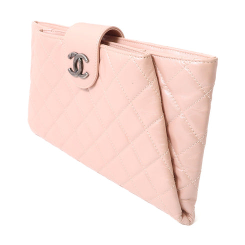 CHANEL Quilted CC SHW Clutch Bag Calfskin Leather Pink