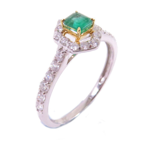 FINE JEWELRY 0.28ct Emerald 0.48ct Diamond Ring 18K White Gold US#6.75
