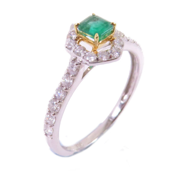 FINE JEWELRY 0.28ct Emerald 0.48ct Diamond Ring 18K White Gold US#6.75