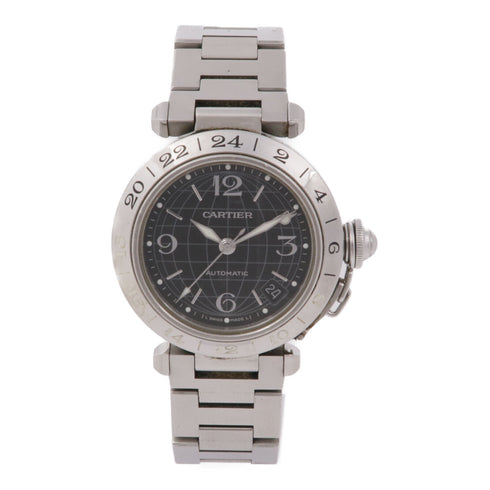 CARTIER Pasha C Meridian GMT 2377 Automatic Watch Stainless Steel Black