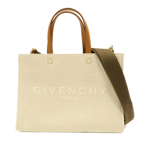 GIVENCHY GHW Small G-Tote 2 Way Shoulder Bag Handbag Canvas Brown/Beige