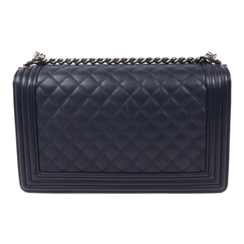 CHANEL CC SHW Boy 28 Shoulder Bag Lambskin Leather Navy