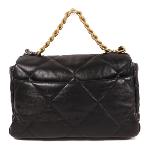 CHANEL CC C19 Large 2 Way Chain Shoulder Bag Lambskin Leather Black