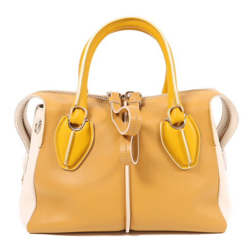 TOD'S SHW 2 Way Bag Calfskin Leather Yelllow/White