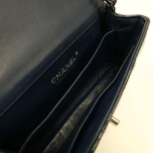 CHANEL Quilted CC SHW Chain Shoulder Bag Patent Leather Blue