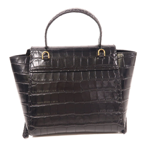 CELINE GHW Belt Bag 2 Way Shoulder Handbag Embossed Calfskin Leather Black