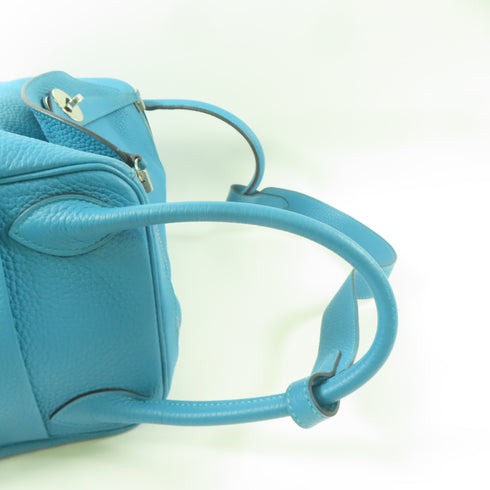 HERMES PHW Lindy 30 2 Way Shoulder Handbag Clemence Leather Turquoise Green