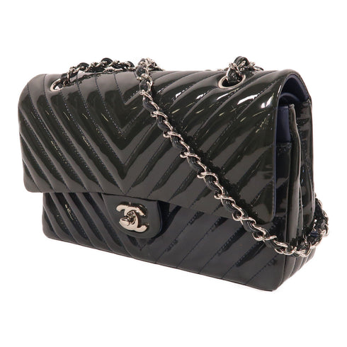 CHANEL CC SHW Chain Shoulder Bag Patent Leather Navy
